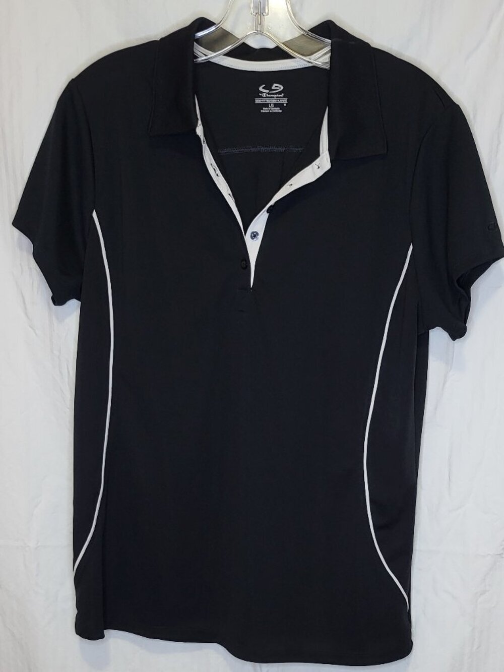 Champion Women's Performance Polo Shirt Black White Accent Semi-Fitted Large